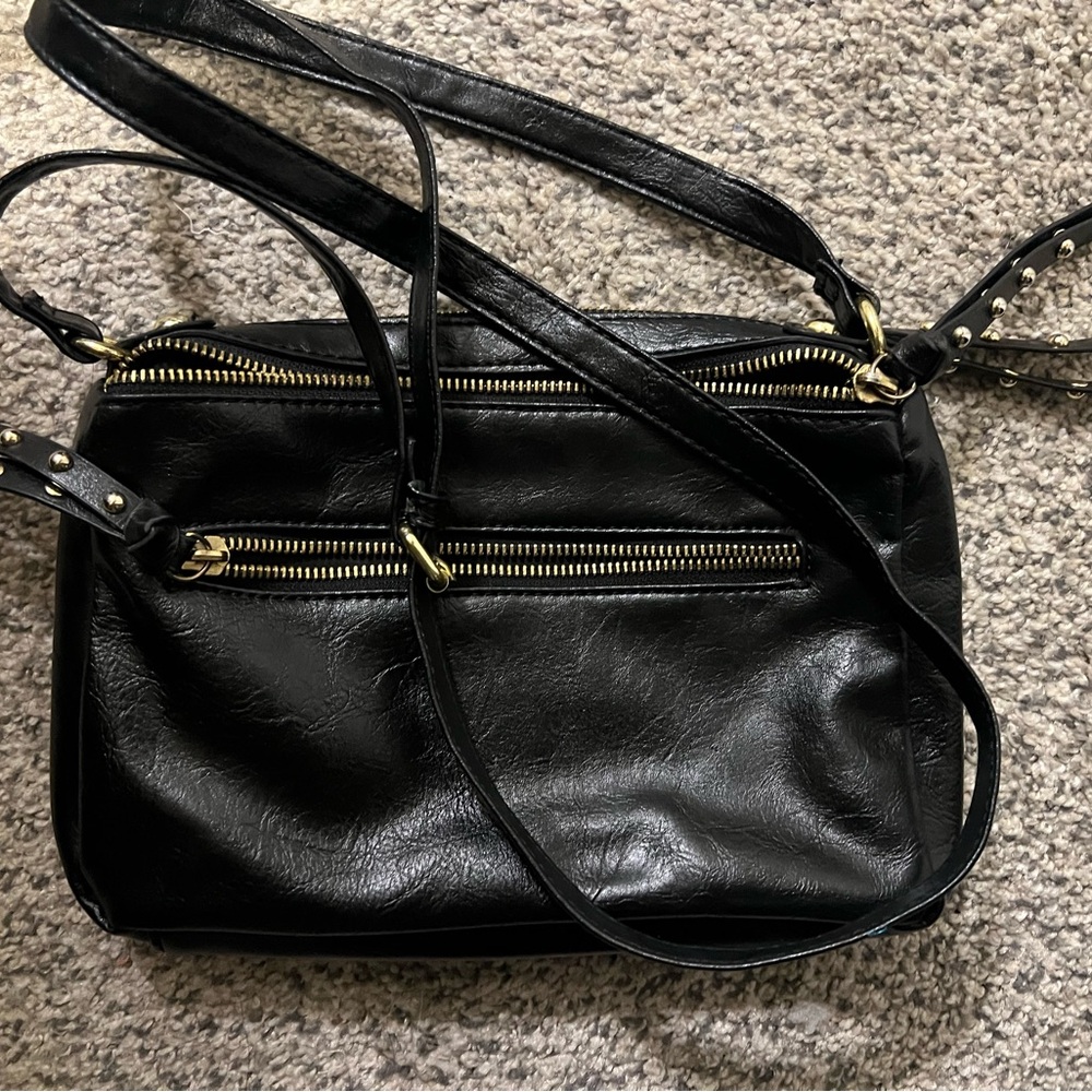 Black Crossbody Shoulder Bag with Gold Hardware